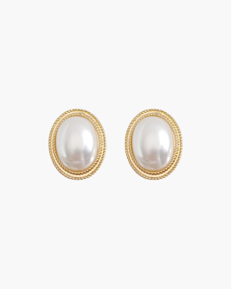 Radiance Oval Pearl Studs front view jewelry Italian Design