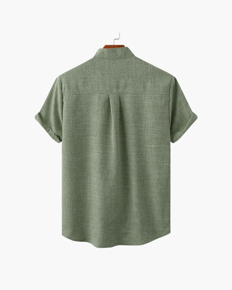 Monza Cotton Shirt black mandarin collar cotton shirt front view clean minimal