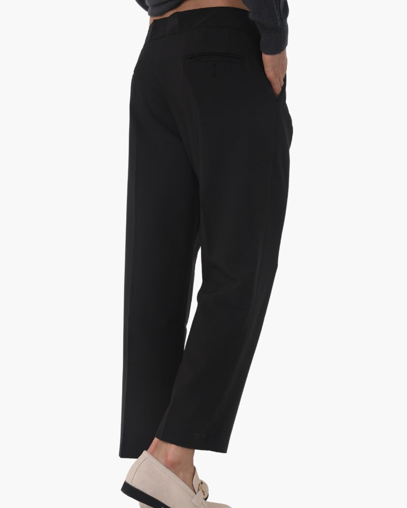 Verona Cotton Trouser black trouser detail view high waistband and straight leg construction