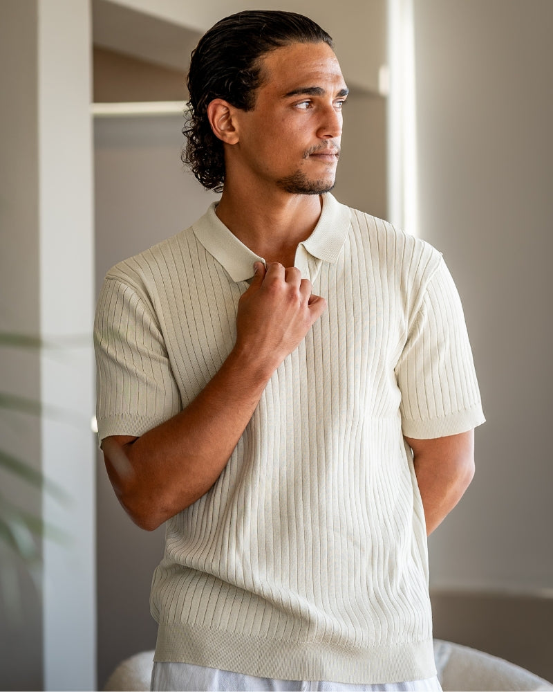 Treviso Cotton Polo brown ribbed cotton polo shirt front view smart casual