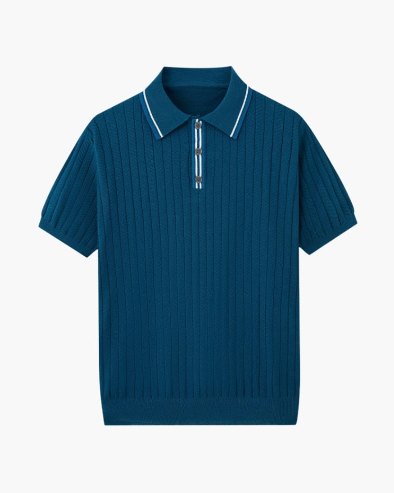 Ashford Knit Polo detail view blue gray polo shirt Italian Design