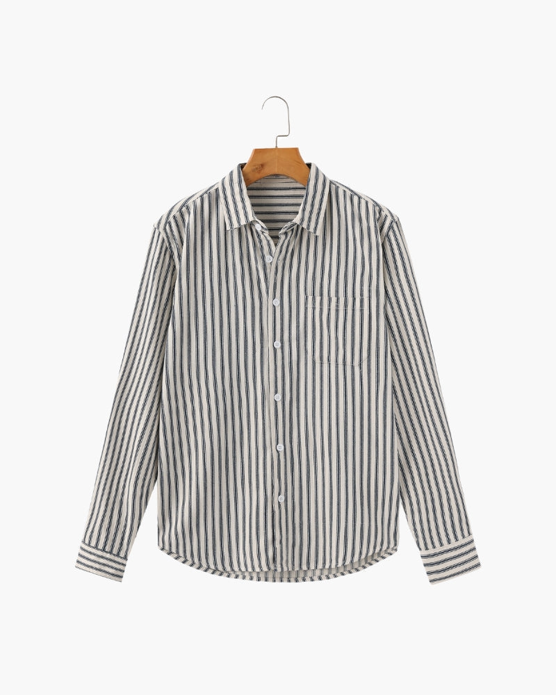 Sassari Cotton Shirt on-body view brown striped shirt formal editorial Italian Design