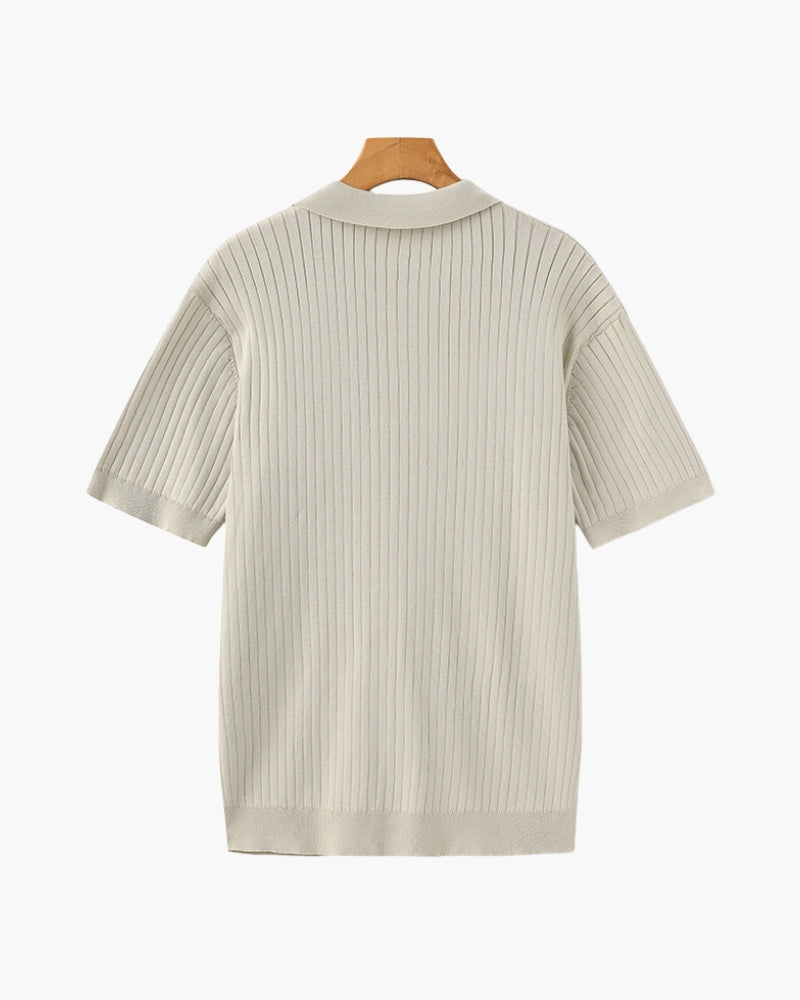 Treviso Cotton Polo black ribbed knit polo front view clean minimal styling