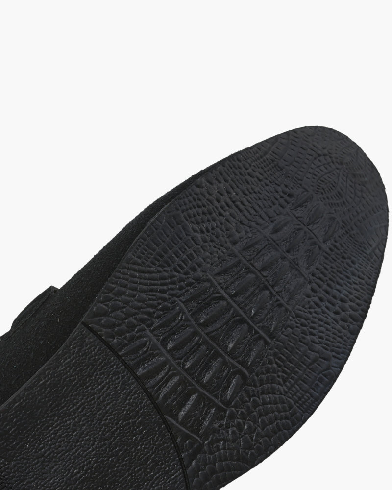 Luxury Suede Loafers detail view black suede Italian Design