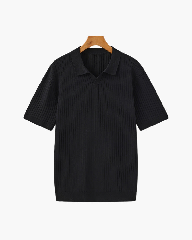 Treviso Cotton Polo green ribbed polo shirt front view outdoor natural light