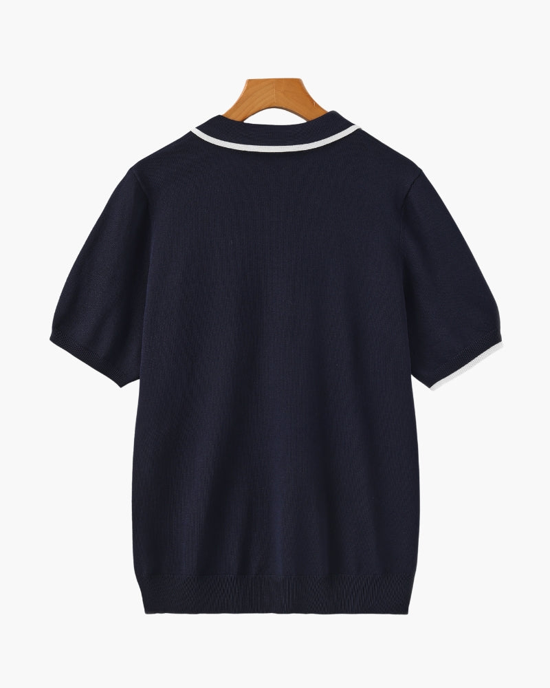 Monaco Edge Polo detail view navy polo shirt Italian Design