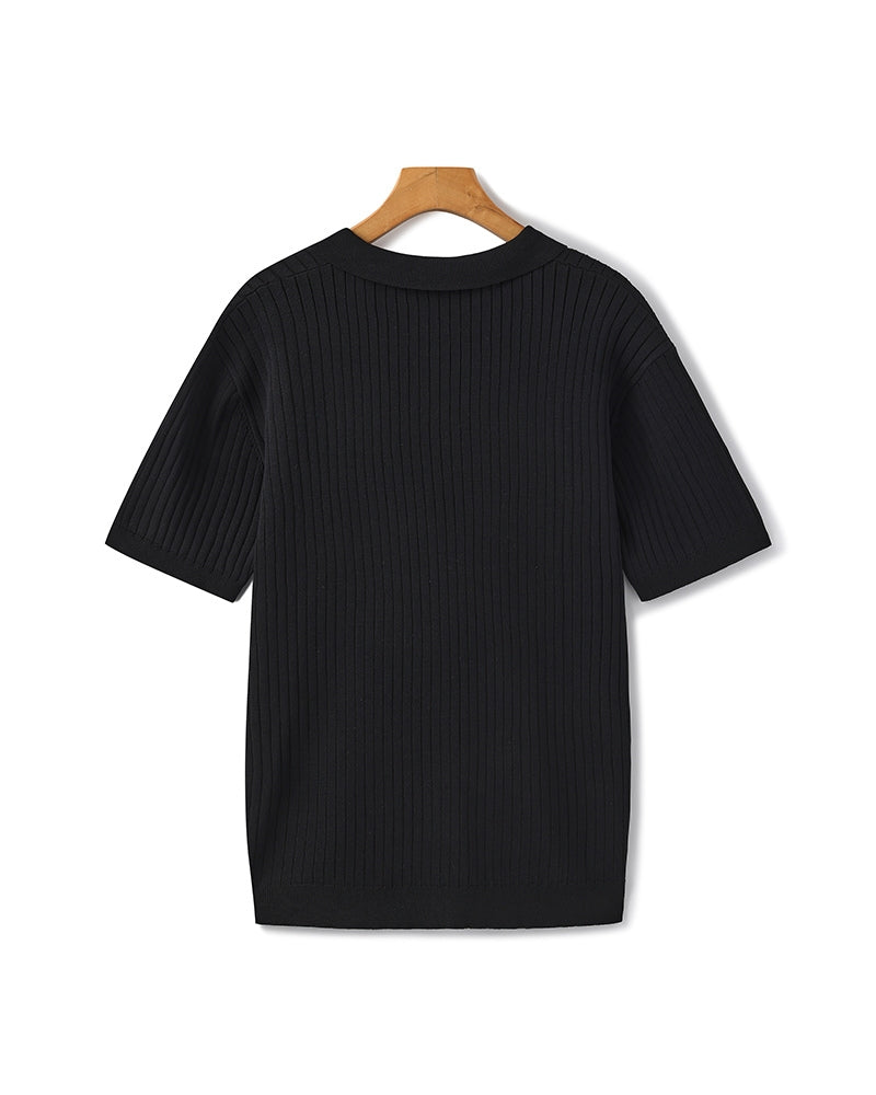 Treviso Cotton Polo on-body view green ribbed knit polo Italian Design Pianizzo
