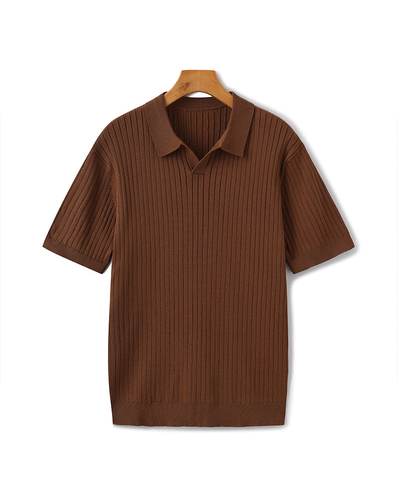 Treviso Cotton Polo on-body view ivory ribbed polo collar short sleeve editorial