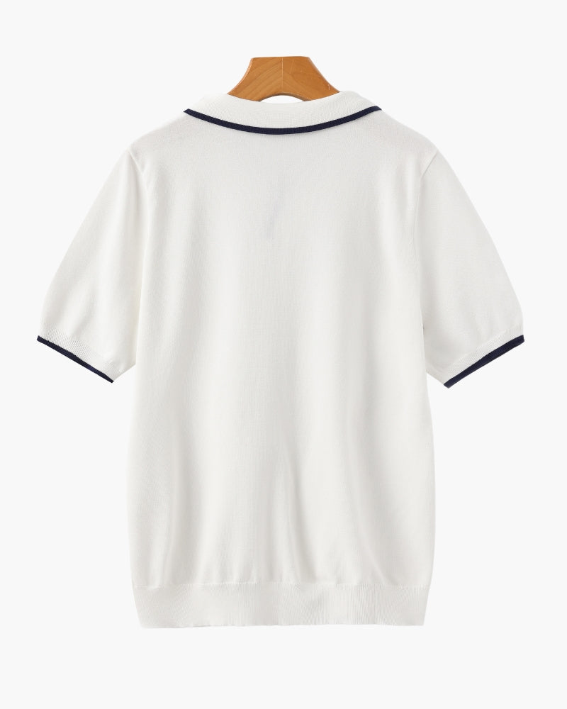 Monaco Edge Polo editorial view white polo shirt Italian Design