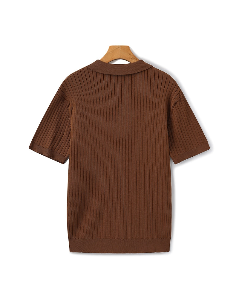 Treviso Cotton Polo detail view ribbed texture and polo collar open placket close-up