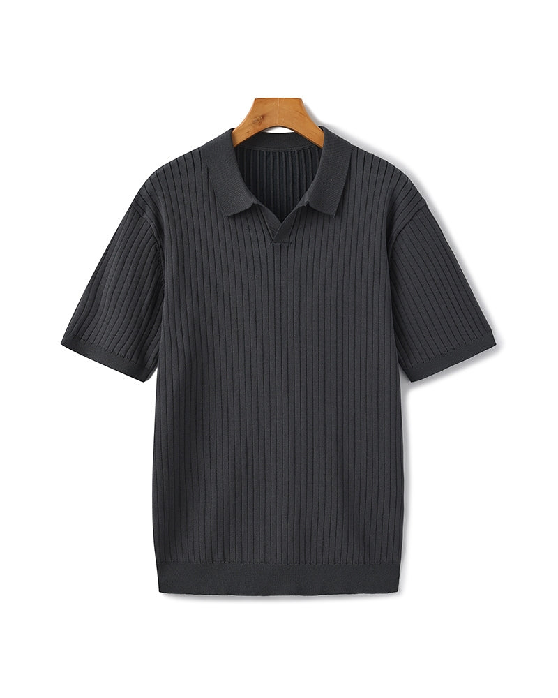 Treviso Cotton Polo on-body view black ribbed polo shirt structured silhouette Pianizzo