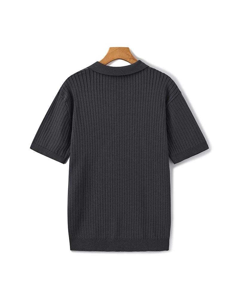 Treviso Cotton Polo brown ribbed polo on-body view all-day wear editorial