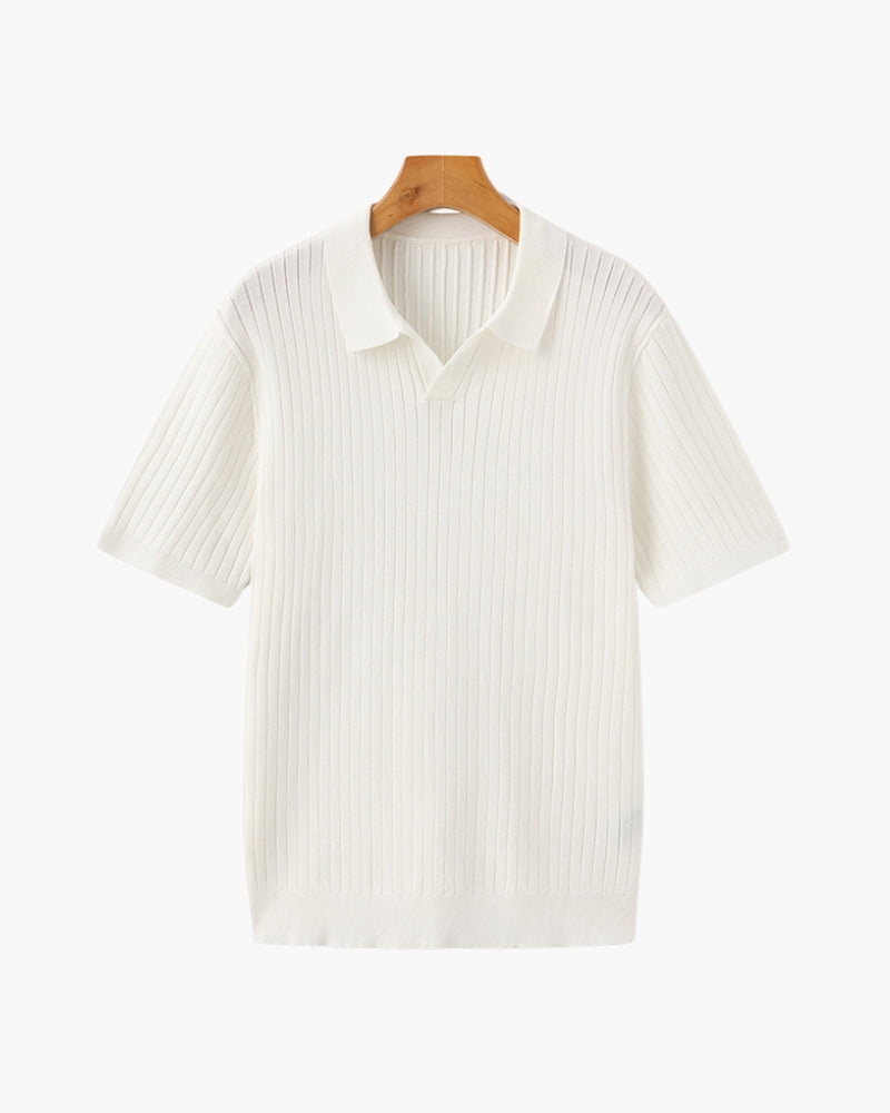 Treviso Cotton Polo green ribbed knit polo back view ribbed hem and cuff detail