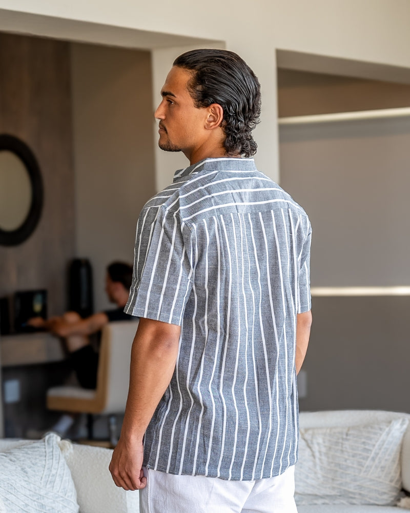 Bari Cotton Polo on-body back view white polo clean silhouette natural light