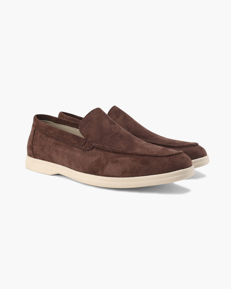 Venezia Suede Loafer angled view fog blue suede removable insole