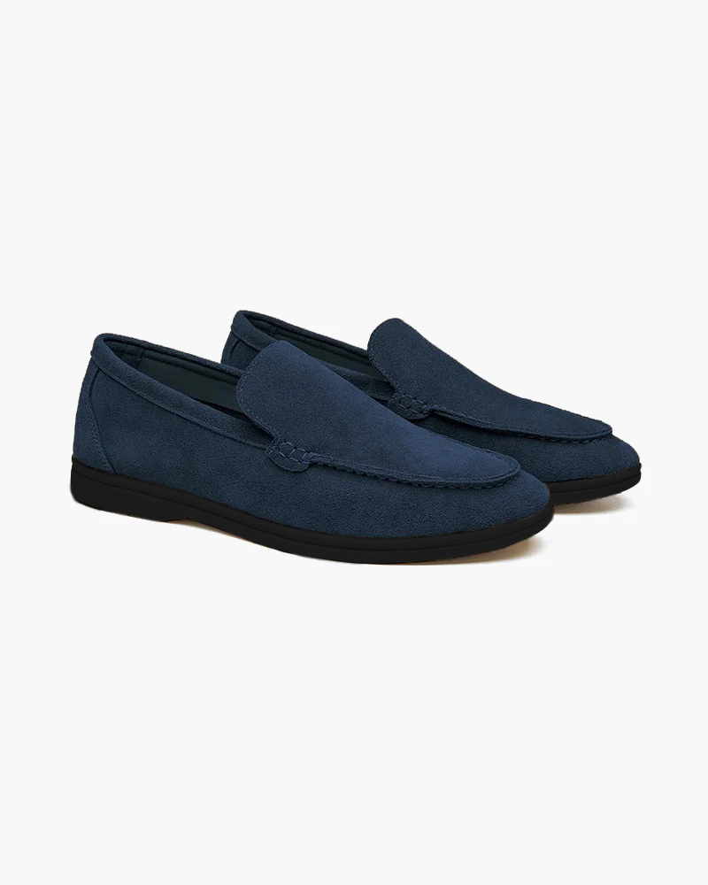 Udine Suede Loafer marine blue suede loafer pair view black sole editorial