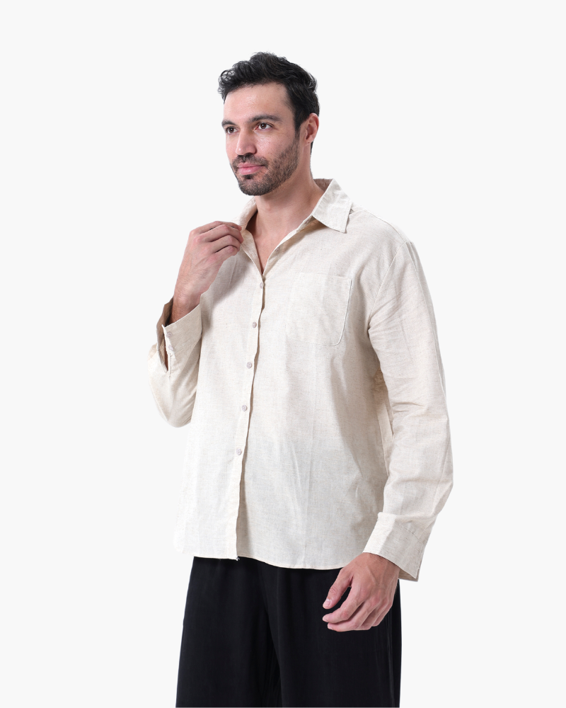 Catania Linen Set full body view blue long sleeve linen set smart casual Italian Design