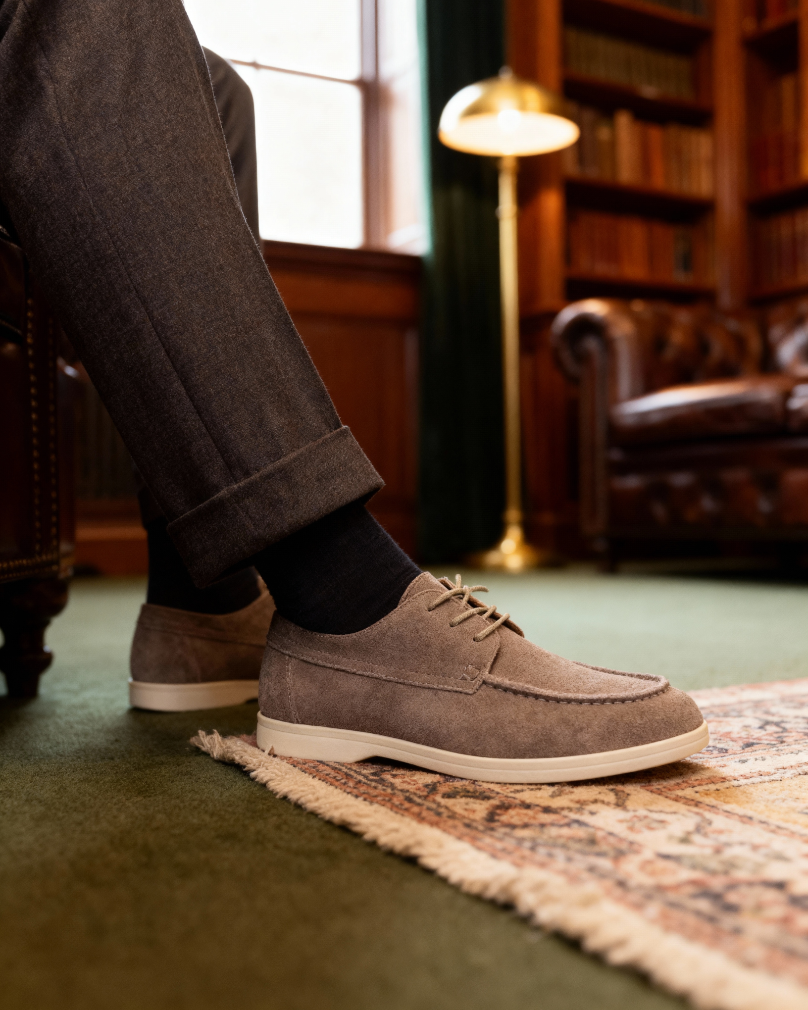 Premium Suede Lace Shoes side profile mocha suede Italian Design