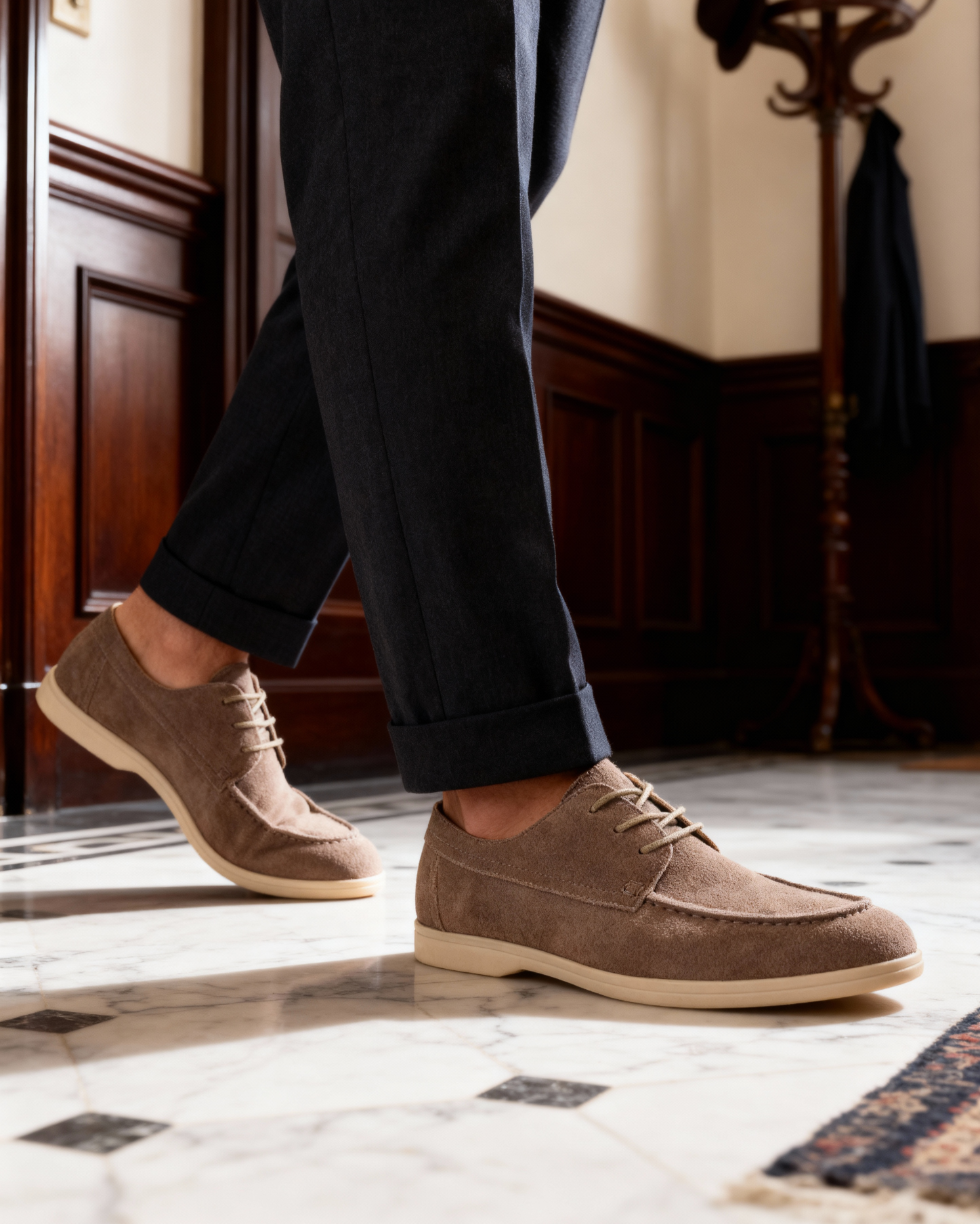 Premium Suede Lace Shoes detail view mocha suede Italian Design