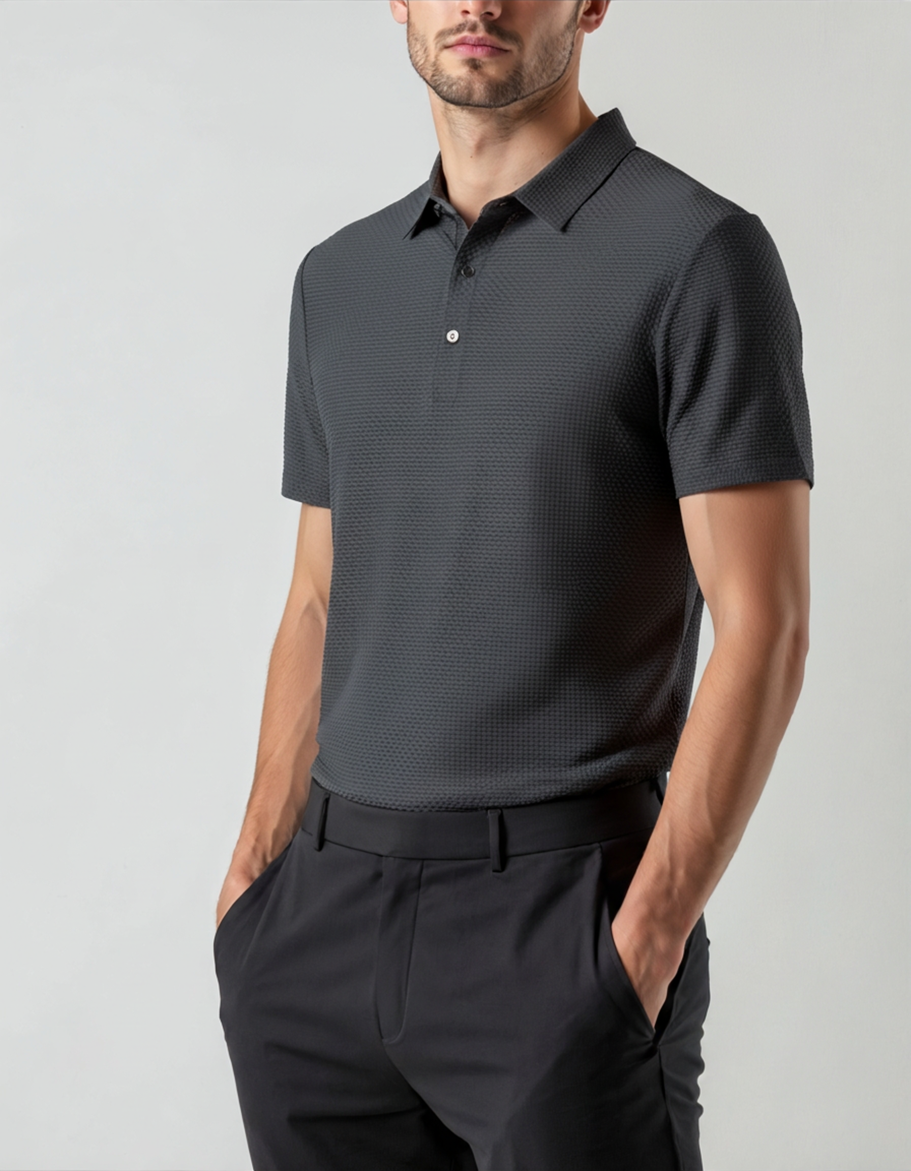 Bolzano Polo front view black short sleeve polyester polo collar anti-wrinkle studio