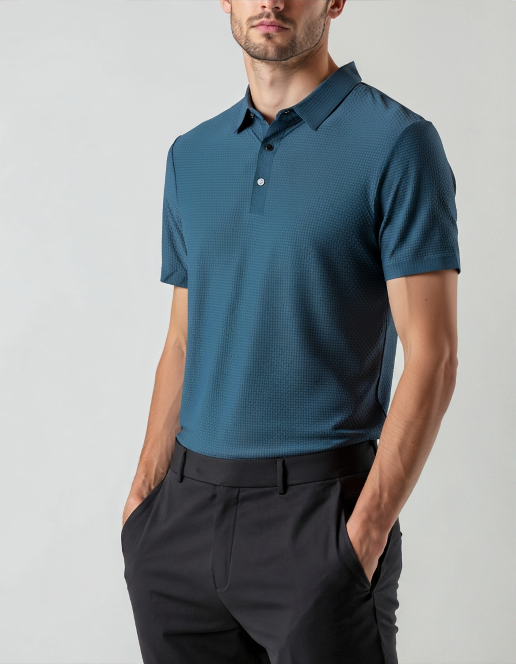 Bolzano Polo navy blue short sleeve polo front view clean minimal Pianizzo