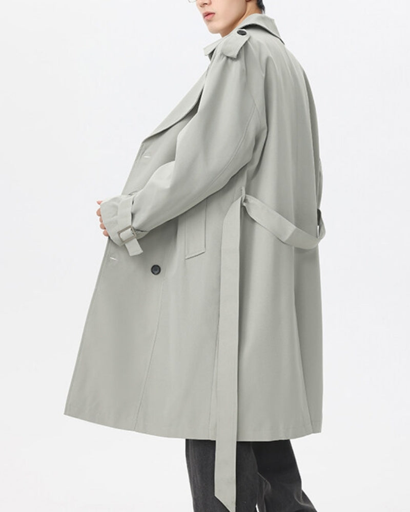 Classic Double-Breasted Trench Coat editorial view beige outerwear Italian Design