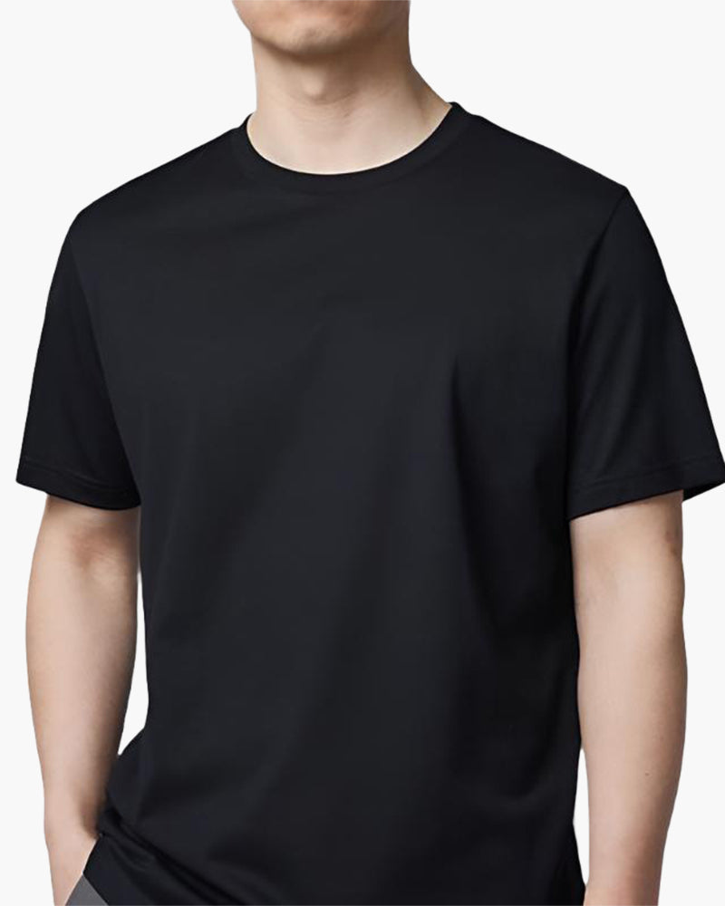 Refined Solid T-Shirt on-body view black top Italian Design