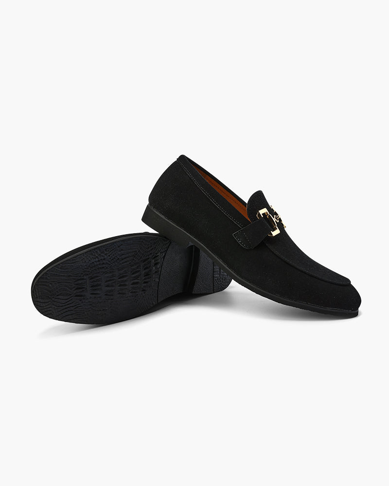 Luxury Suede Loafers on-body view black suede Italian Design