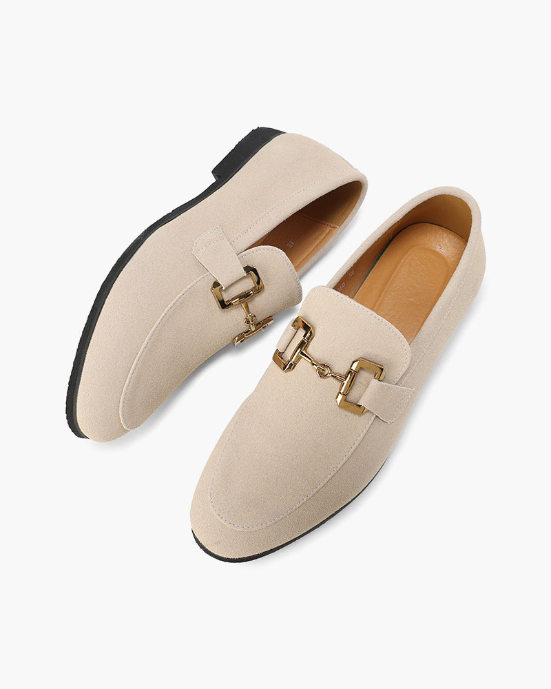 Luxury Suede Loafers editorial view nude suede Italian Design