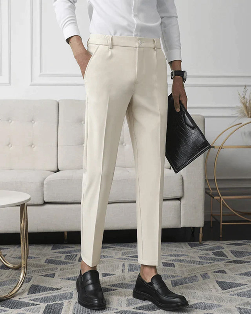 Padova Cotton Trouser front view beige stretch cotton trouser tailored fit studio