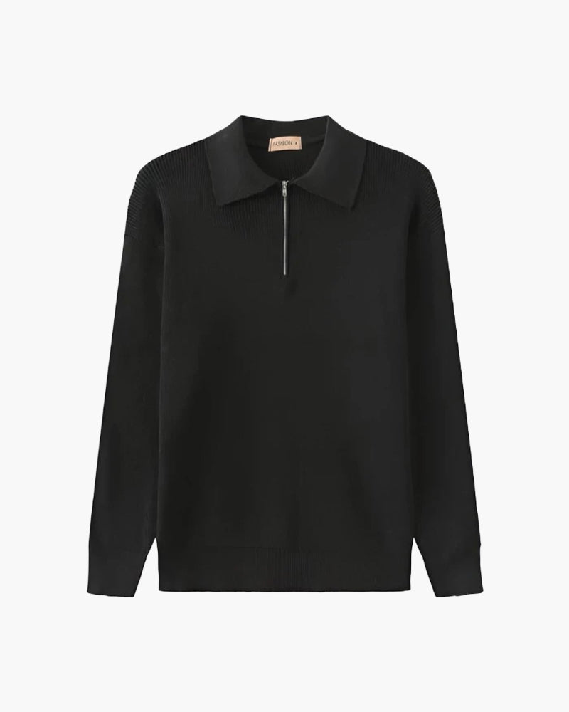 Cesare Half Zip Sweater on-body view dark gray knitwear Italian Design
