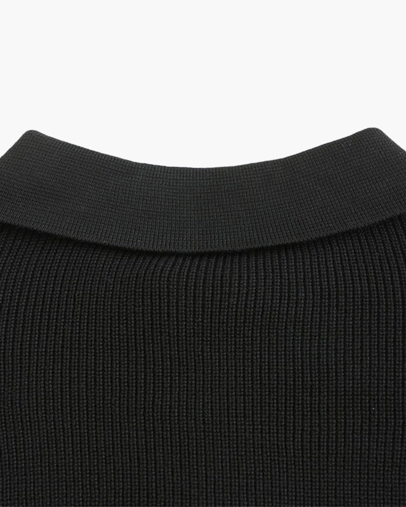 Cesare Half Zip Sweater detail view dark gray knitwear Italian Design