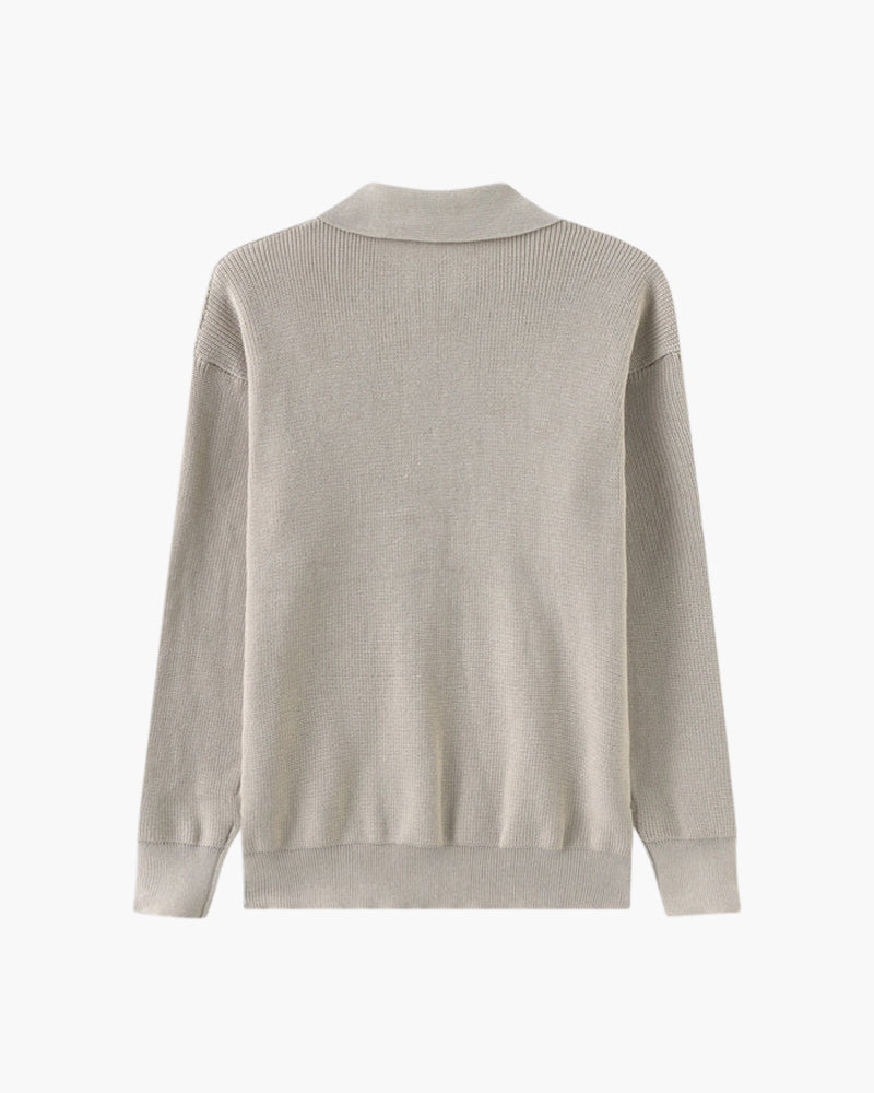 Cesare Half Zip Sweater craft detail light gray knitwear Italian Design