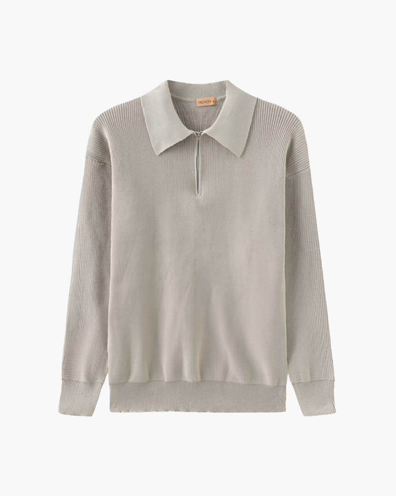 Cesare Half Zip Sweater editorial view light gray knitwear Italian Design