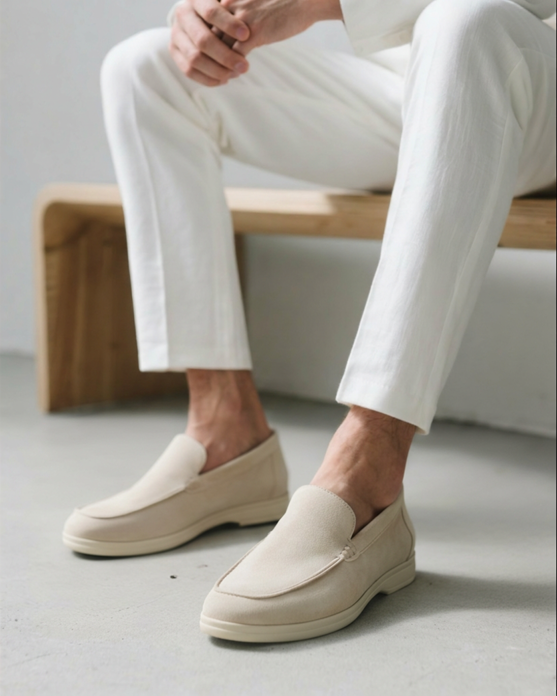 Venezia Suede Loafer flat lay beige suede cushioned insole detail