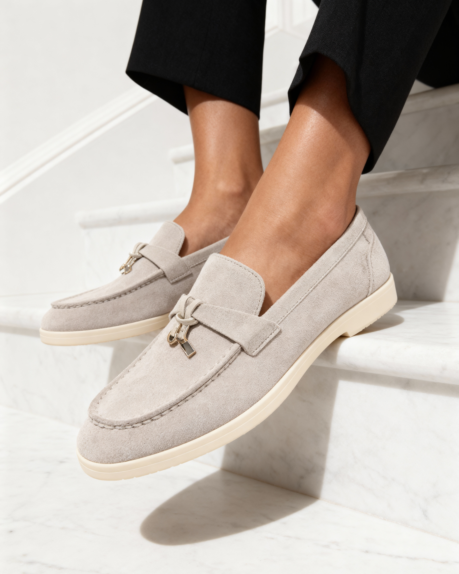 Gaeta Suede Loafer front view beige calf suede slip-on studio