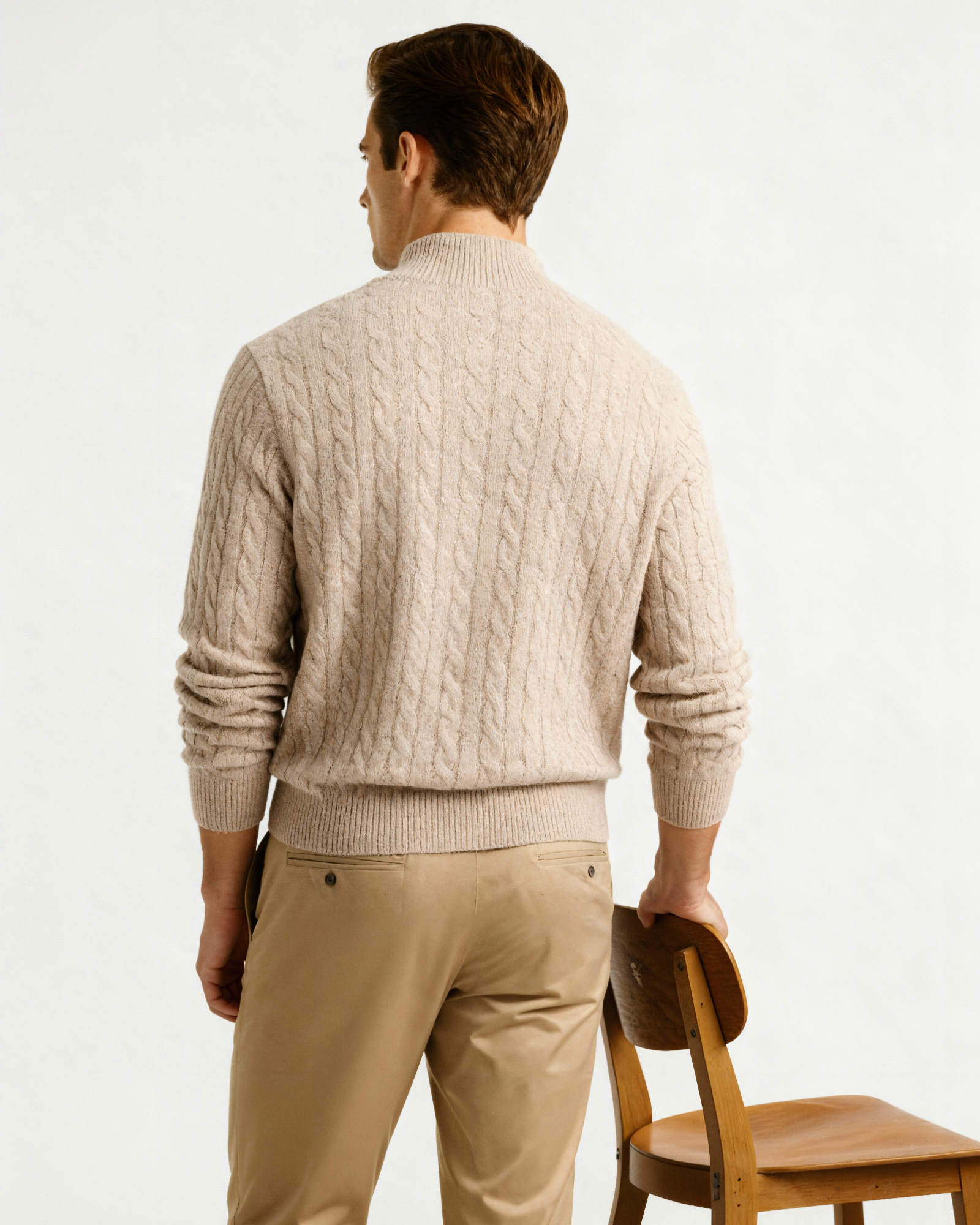 100% Cashmere Woven Half Zip detail view beige cashmere Italian Design