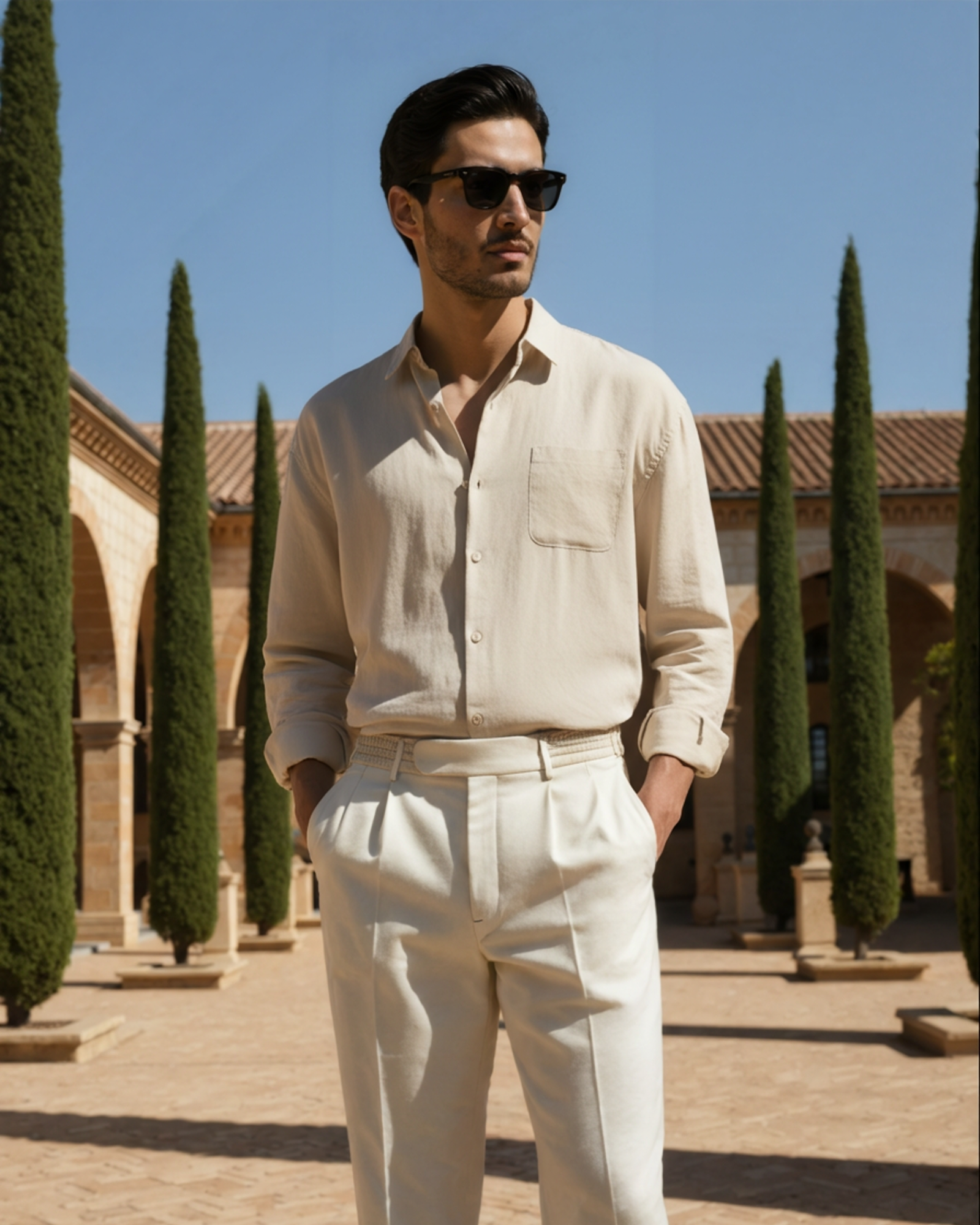 Genova Linen Shirt front view green linen relaxed tailored fit