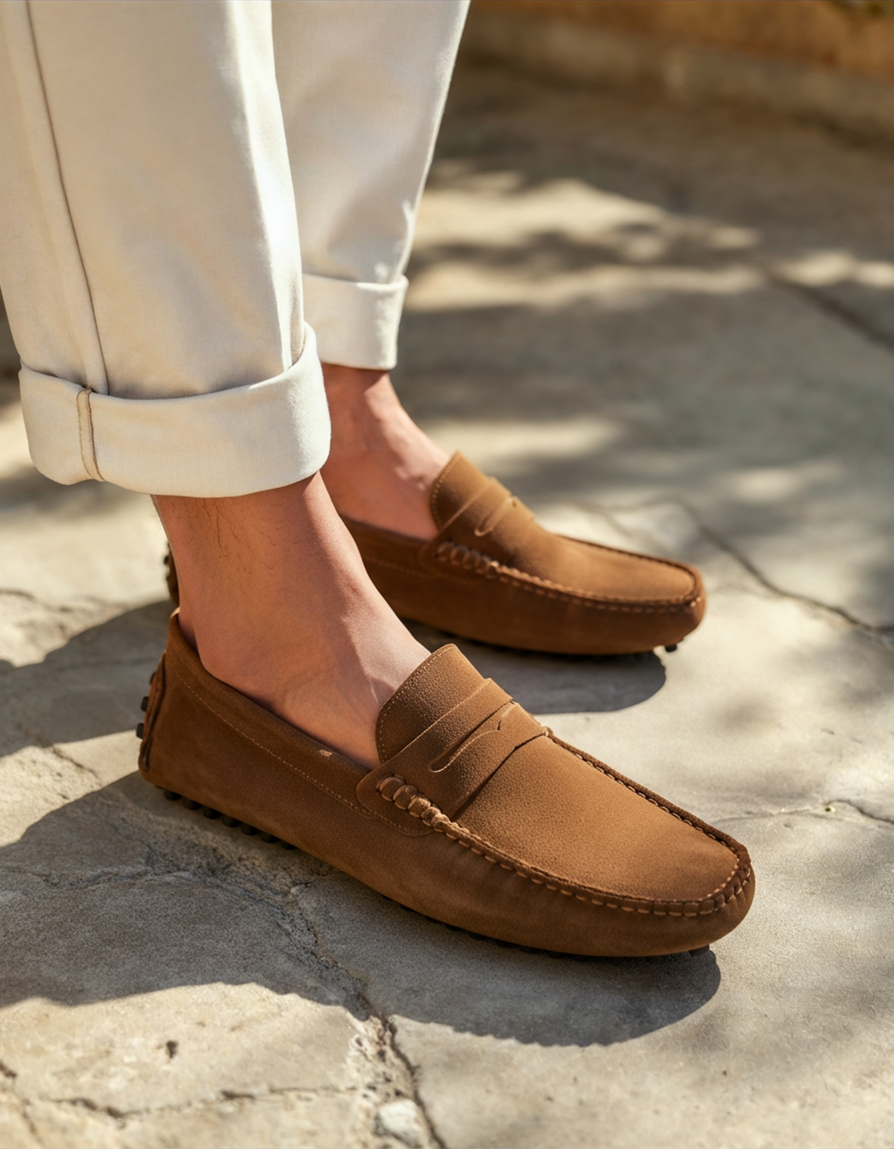 Tropea Suede Driver Loafer front view brown suede slip-on construction