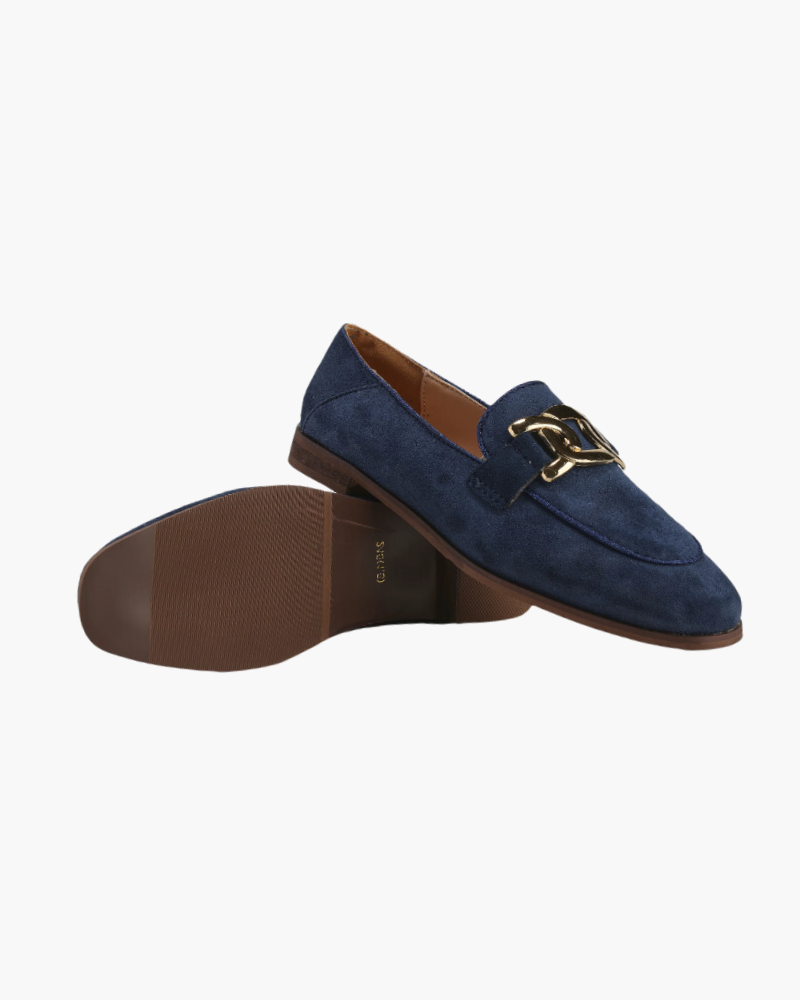 Luxury Suede Loafers for Women Florence in Blue suede with elegant stitching, Pianizzo design
