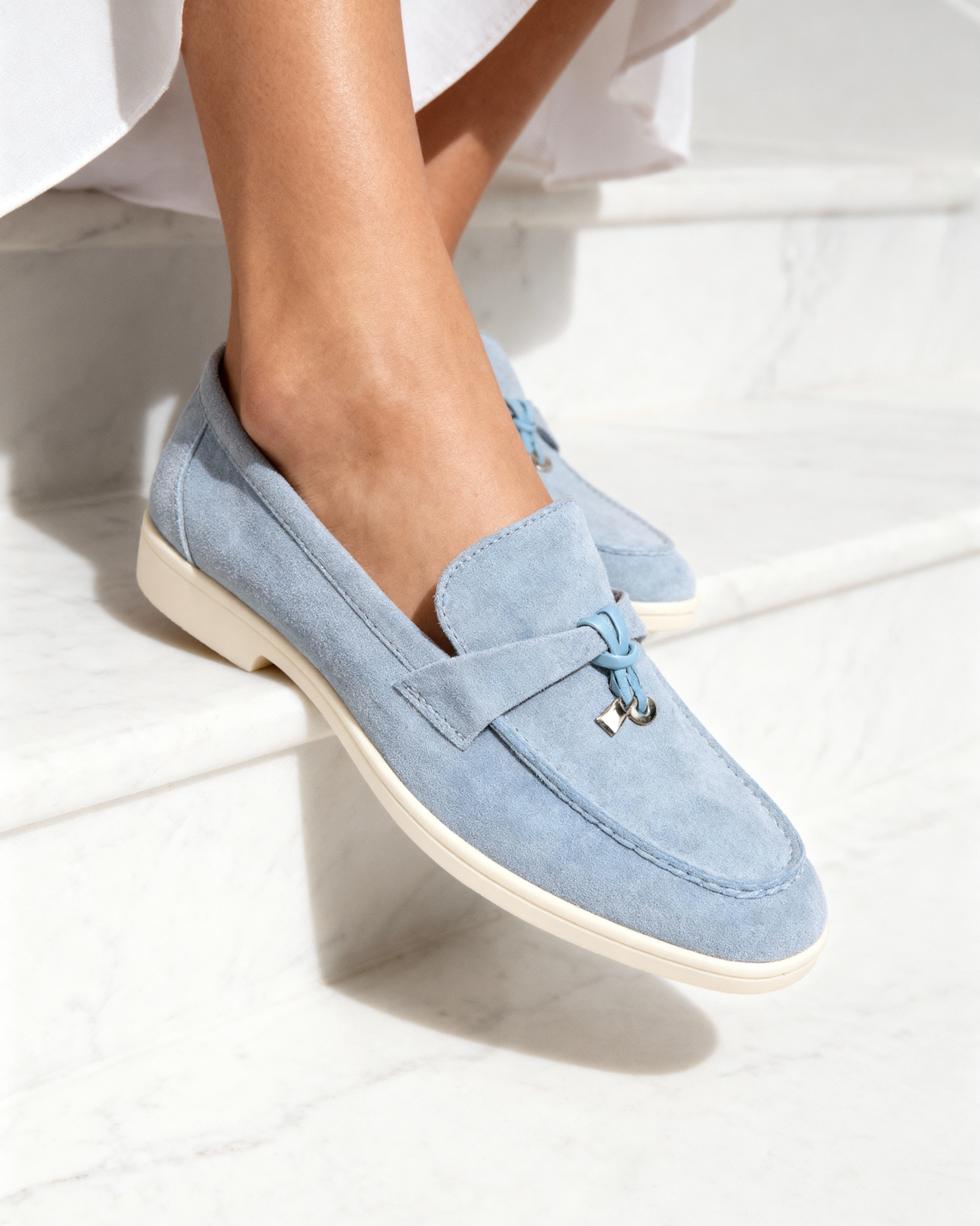 Gaeta Suede Loafer front view fog blue suede minimal silhouette