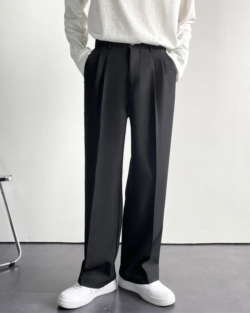 Ravenna Cotton Trouser front view black wide-fit cotton trouser tailored silhouette studio