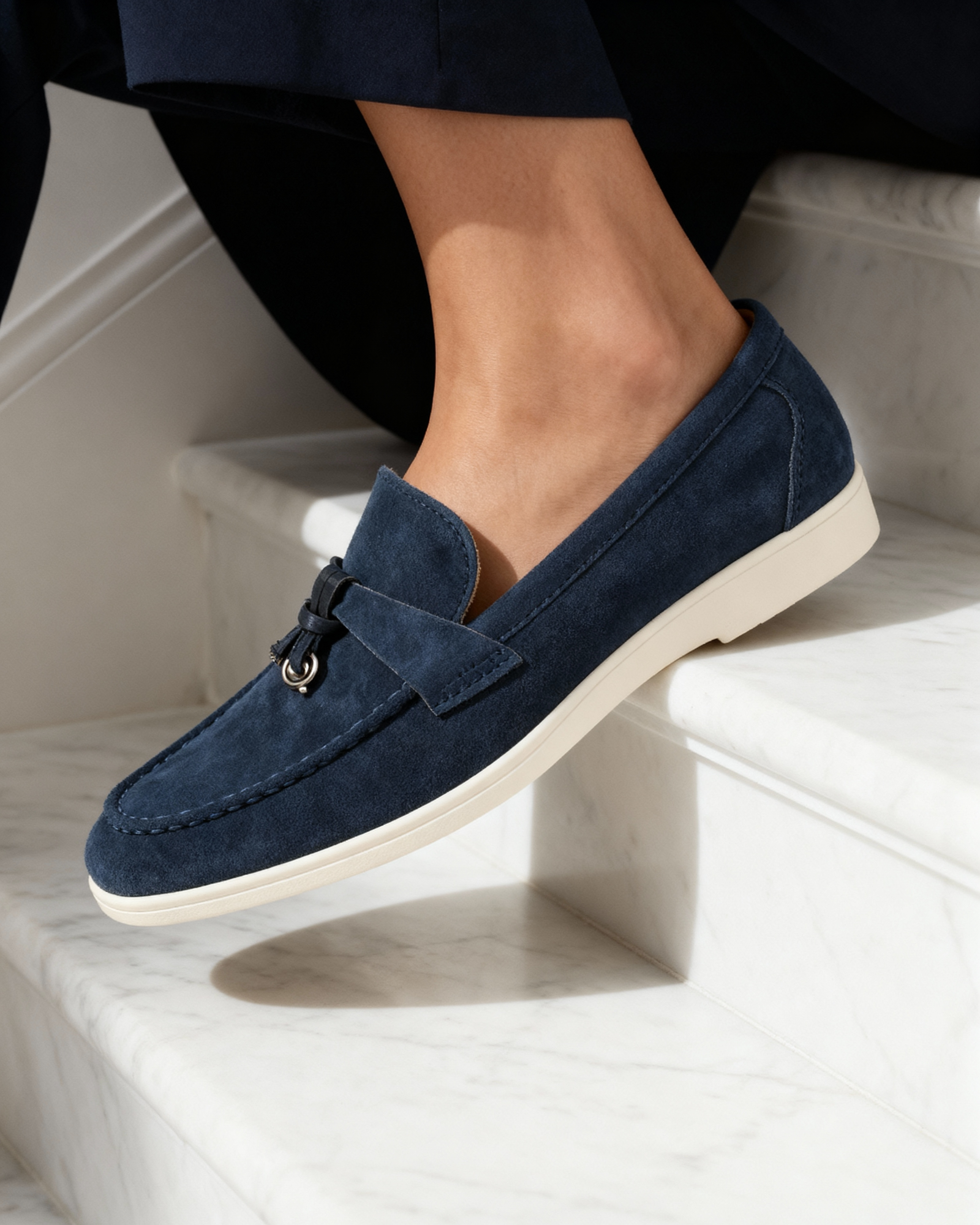 Gaeta Suede Loafer front view marine blue suede slip-on refined