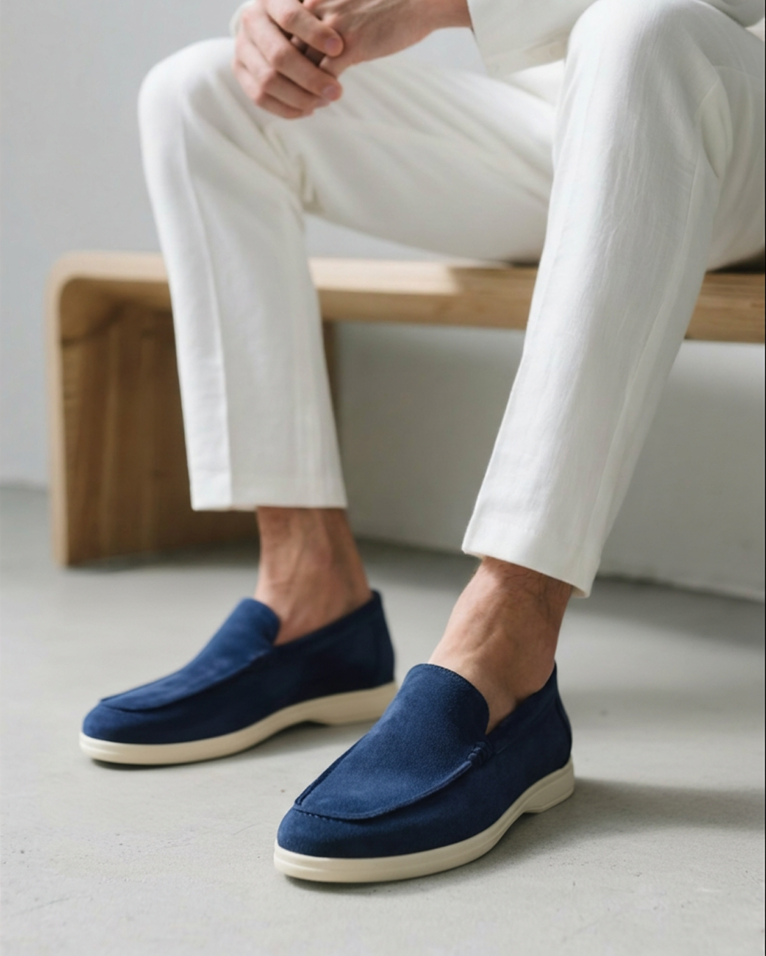 Venezia Suede Loafer front view marine blue suede business casual