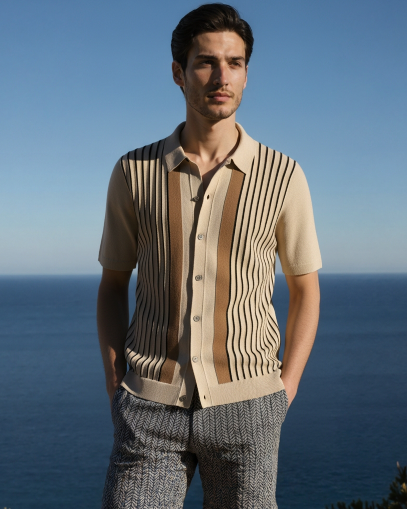 The Monte Carlo Knit Polo side profile polo shirt Italian Design