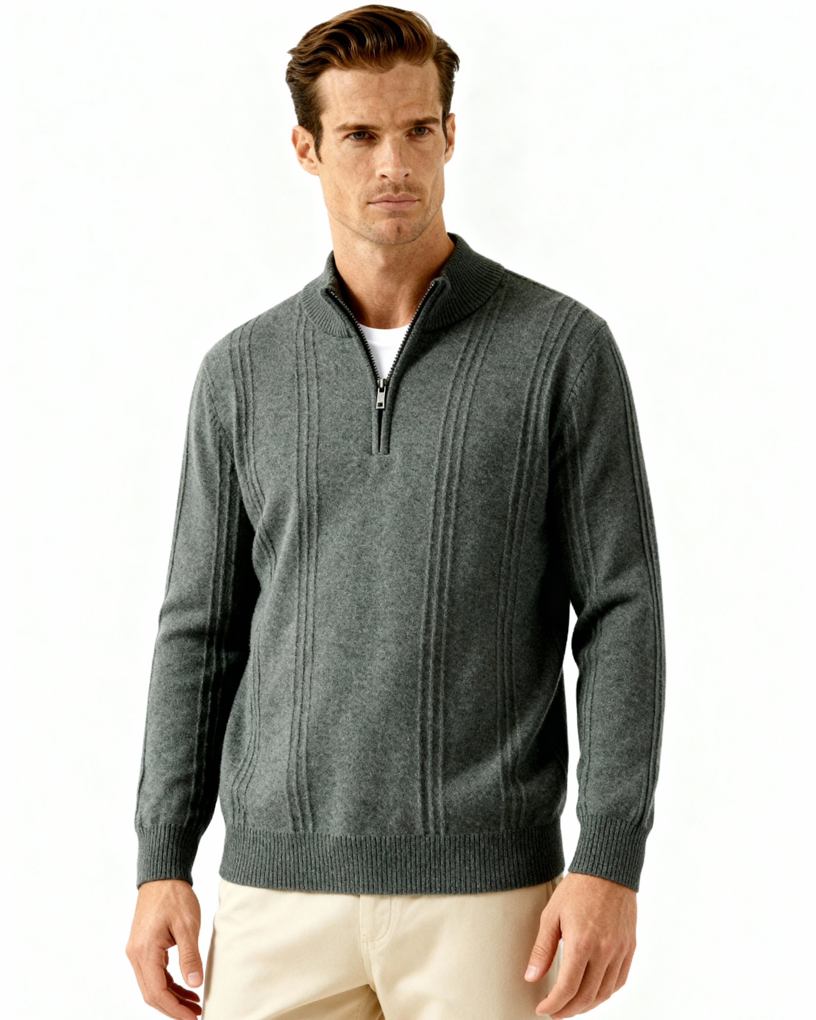 100% Cashmere Ribbed Half Zip alternate view 9 Italian Design Pianizzo