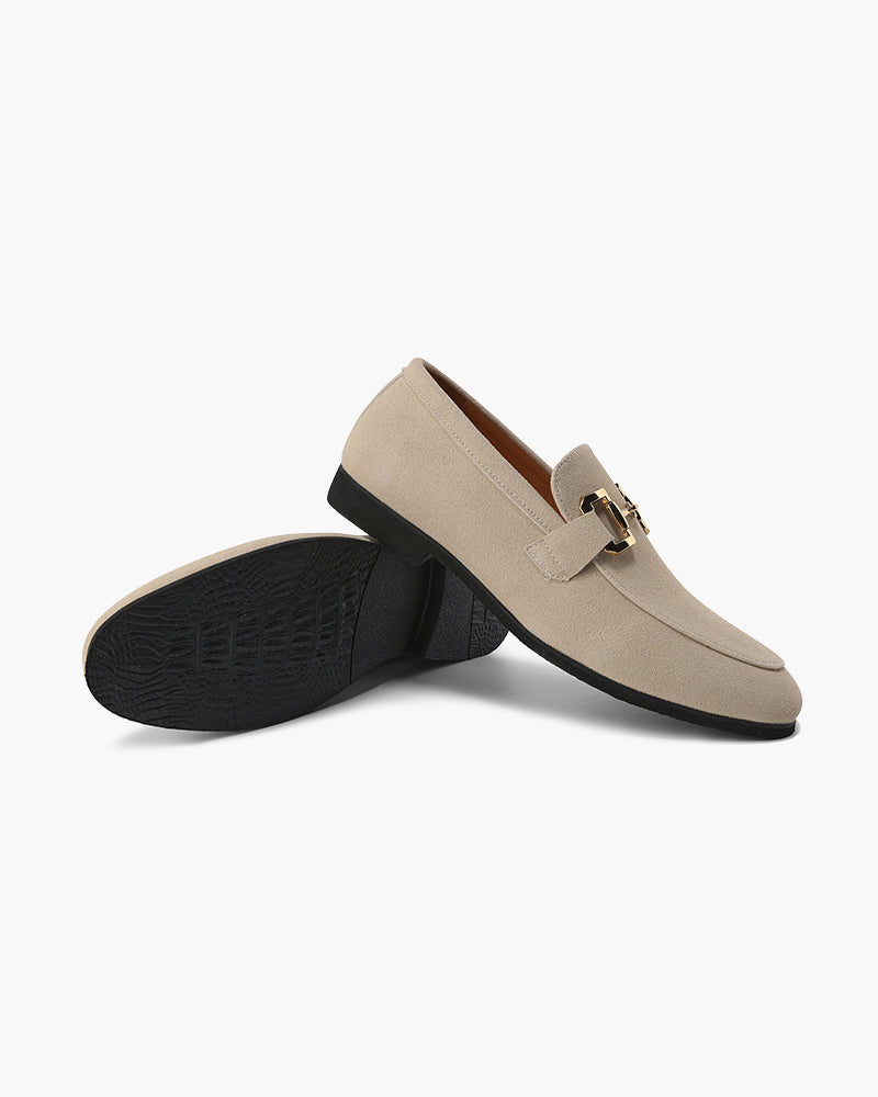 Pianizzo Positano suede loafers in nude — timeless Italian design shoes