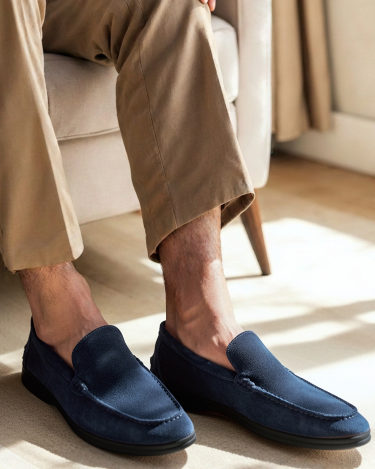 Udine Suede Loafer olive suede loafer on-body view business casual Pianizzo
