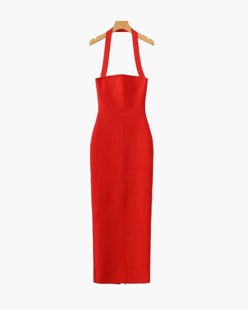 Halter Neck Slim Fit Maxi Dress detail view black dress Italian Design