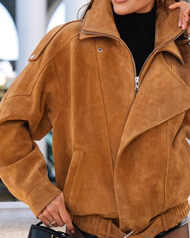 Vintage Suede Drape Jacket product view beige suede Italian Design